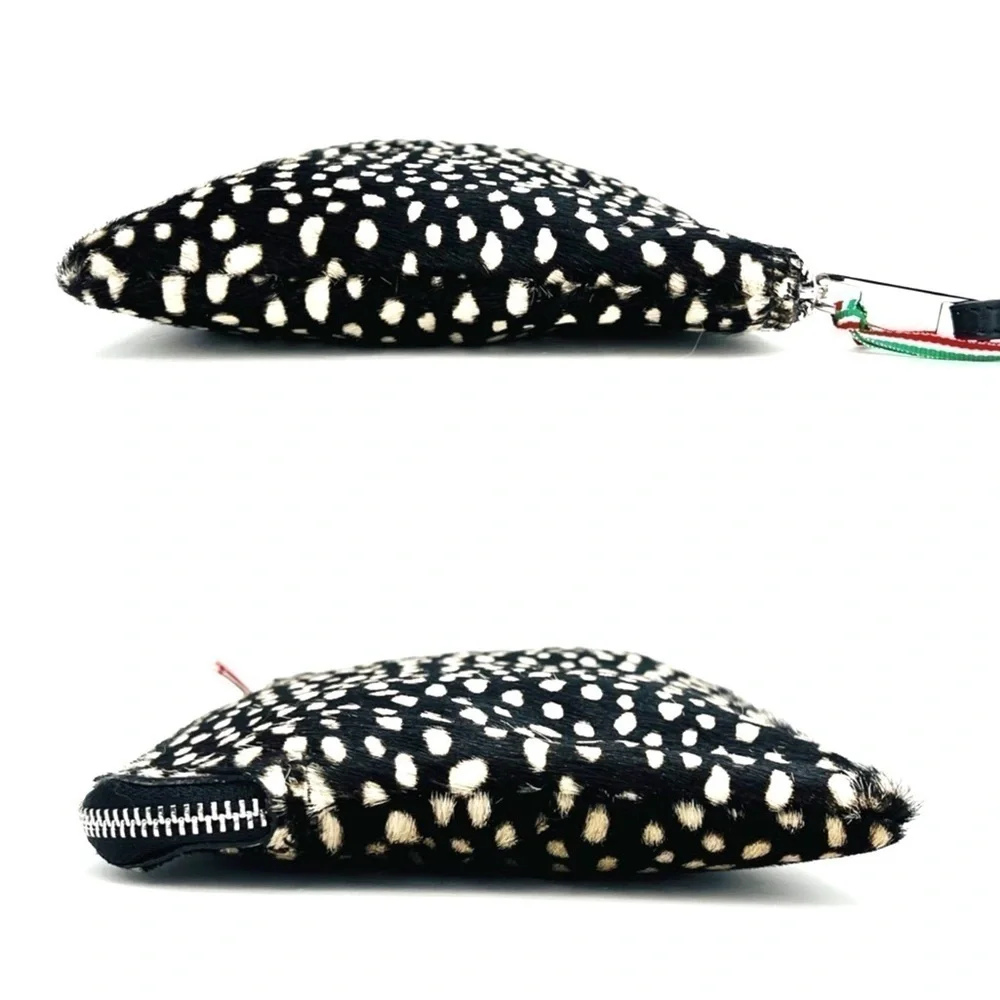 Lia Numa Clutch Wristlet Cowhide Animal Print Leather Black & White Bag New NWT